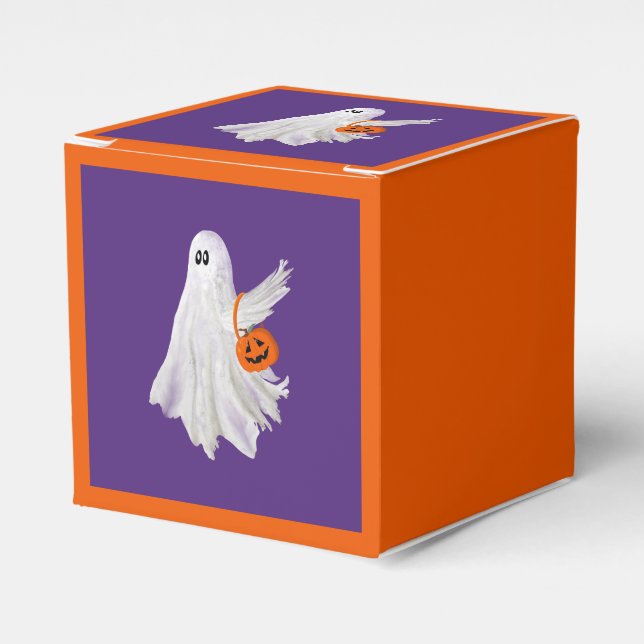 Trick Or Treating Ghost With Pumpkin Candy Bucket Favour Box (Front Side)