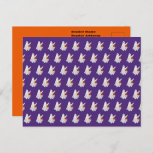Trick Or Treating Ghost With Pumpkin Candy Bucket Postcard