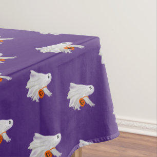 Trick Or Treating Ghost With Pumpkin Candy Bucket  Tablecloth