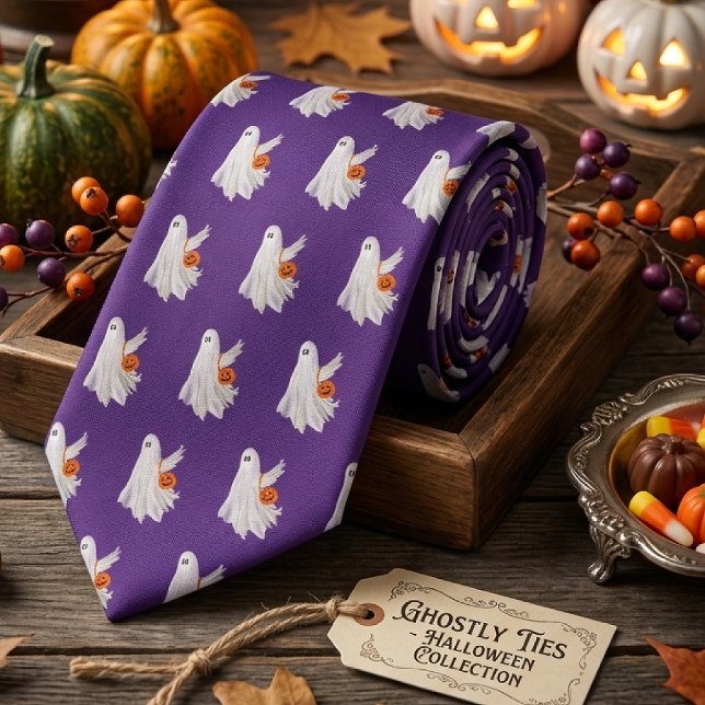 Trick Or Treating Ghost With Pumpkin Candy Bucket Tie (Creator Uploaded)