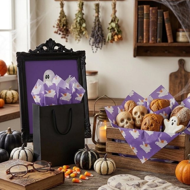 Trick Or Treating Ghost With Pumpkin Candy Bucket Tissue Paper (Creator Uploaded)