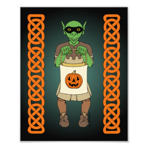 Trick-or-Treating Goblin Halloween Art Photo Print