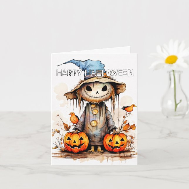Trick Or Treating Happy Halloween Scarecrow Card (Small Plant)