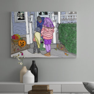 Trick or Treating in the Suburbs on Halloween Poster