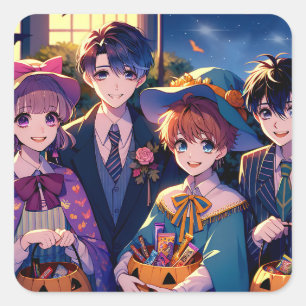 Trick or Treating Kids in Costumes Halloween Square Sticker