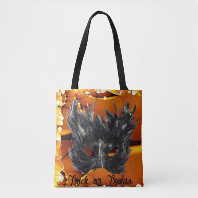 Trick or Treats Black Mask Designed Tote Bag (Front)