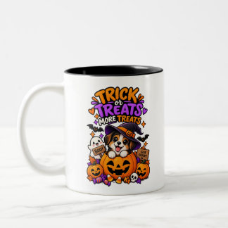 Trick or Treats More Treats Cute Halloween Puppy Two-Tone Coffee Mug