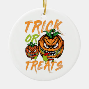 Trick or Treats with Funny Chilli Jack-o'-Lanterns Ceramic Ornament