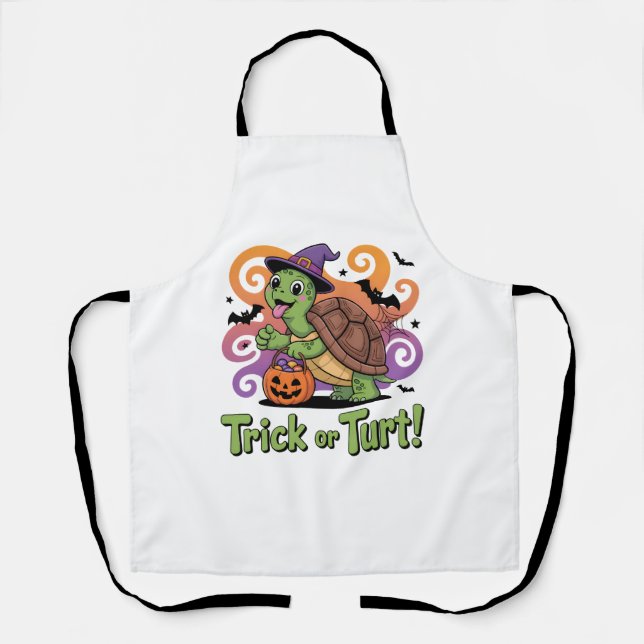 Trick or Turt Funny Turtle Halloween Apron (Front)