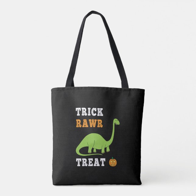 Trick Rawr Treat Cute Halloween Brontosaurus Dino Tote Bag (Back)