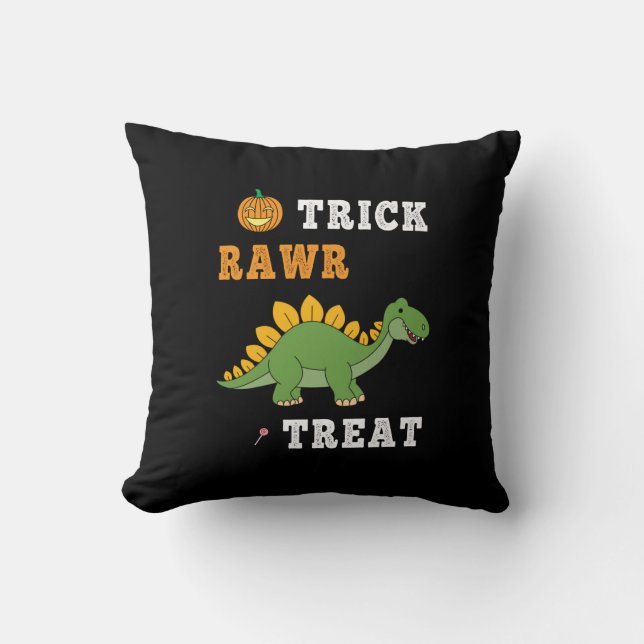 Trick Rawr Treat Cute Halloween Stegosaurus Dino Cushion (Front)