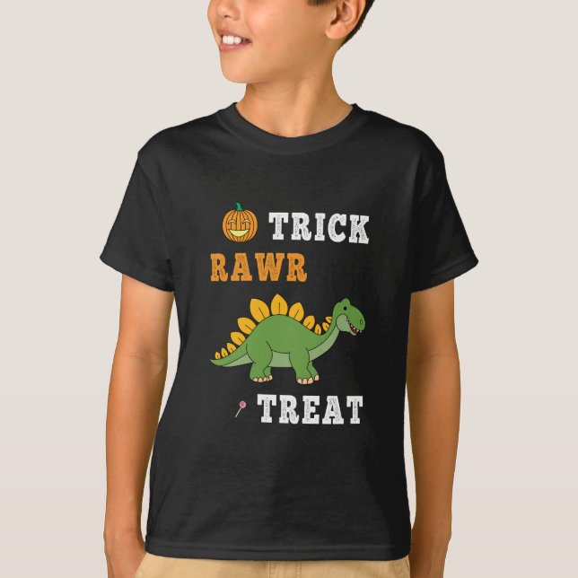 Trick Rawr Treat Cute Halloween Stegosaurus Dino T-Shirt (Front)