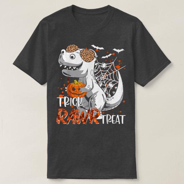 Trick Rawr Treat Dinosaur Pumpkin Halloween Kids52 T-Shirt (Design Front)