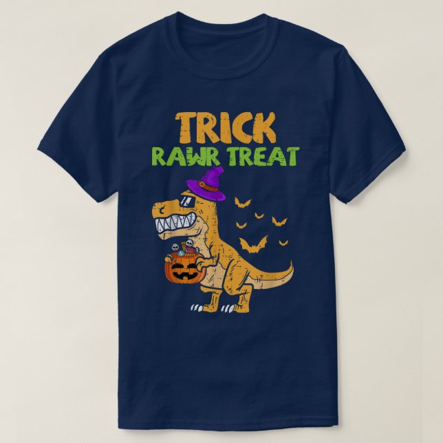 Trick Rawr Treat Dinosaur Tre Witch Pumpkin Funny  T-Shirt (Design Front)