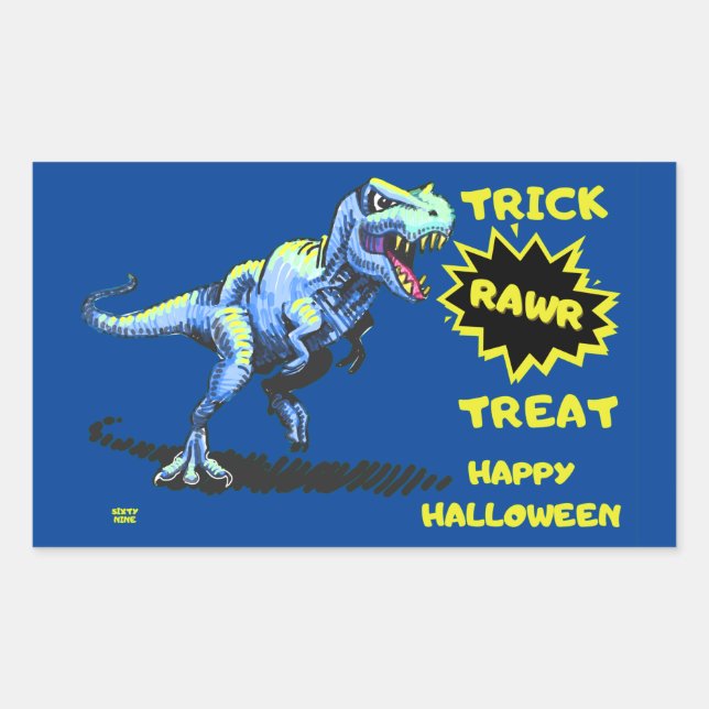 "TRICK RAWR TREAT" funny halloween dinosaur        Rectangular Sticker (Front)