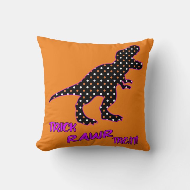 Trick RAWR Treat! - Halloween Tyrannosaurus Rex Cushion (Front)