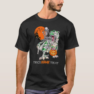 Trick Rawr Treat Skeleton Riding Dinosaur Rex Hall T-Shirt