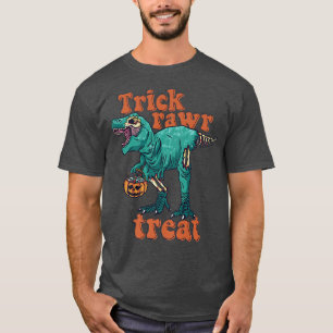 Trick Rawr Treat Skeleton Zombie T Re Halloween Di T-Shirt