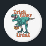 Trick Rawr Treat Zombie T Rex Halloween Dinosaur Magnet<br><div class="desc">Trick Rawr Treat. Scary T Rex Dinosaur Zombie design for dinosaur lovers, dino geeks and nerds who love Halloween puns. Cool spooky and creepy Happy Halloween merchandise for Halloween costume, Halloween party, trick or treat, collecting candy. Celebrate this spooky season with scary and horror theme design of witches, skeletons, carved...</div>