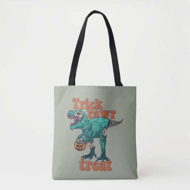 Trick Rawr Treat Zombie T Rex Halloween Dinosaur Tote Bag (Front)