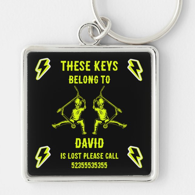 Trick Scooter Rider Name Key Ring (Front)