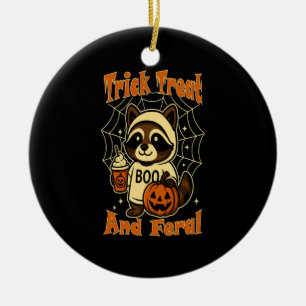 Trick Treat and Feral Cute Halloween Ceramic Ornament