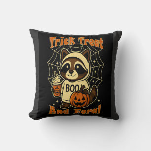 Trick Treat and Feral Cute Halloween Cushion