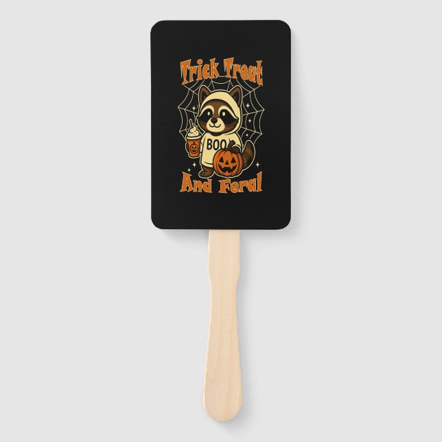 Trick Treat and Feral Cute Halloween Hand Fan (Front)