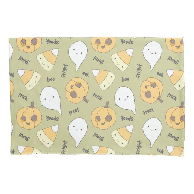 Trick Treat Boo Cute Halloween Pattern Pillowcase (Front)