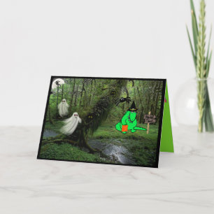 Trick & Treat Dinosaur On Funny Halloween Card