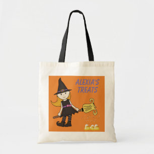 Trick Treat Flying Little Witch Halloween Tote Bag