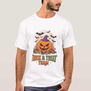 Trick Treat Team Witch Hat Pumpkin Full Moon Candi T-Shirt