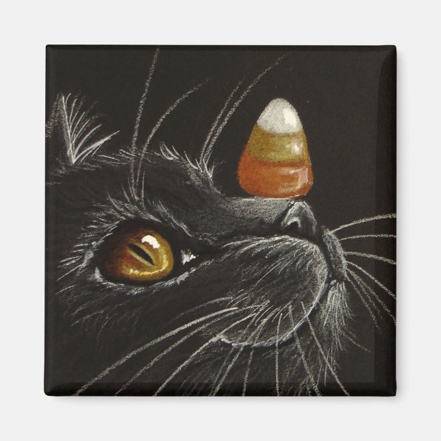 Trick with Treats! - Black Cat & Candy Corn Magnet (Front)