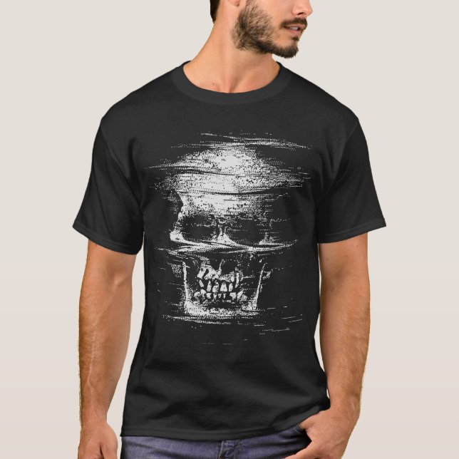 Tricked Death: Glitch Mode Skull Design T-Shirt (Front)