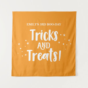 Tricks and Treats Halloween Birthday banner Tapestry