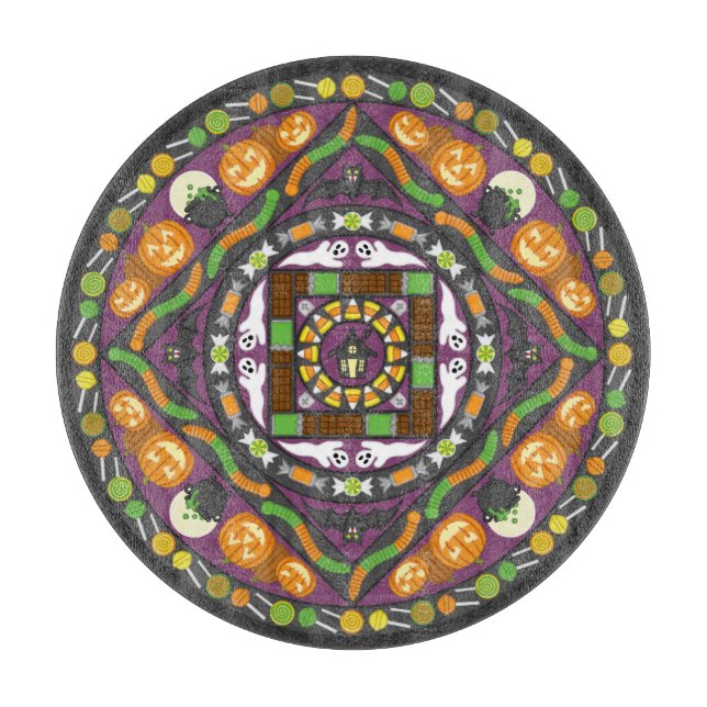 Tricks and Treats Mandala Glass Cutting Board (Front)