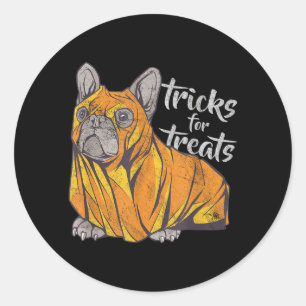 Tricks For Treats Cute Halloween Bulldog Classic Round Sticker
