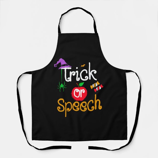 Tricks Or Speech Languages Teacher Halloween Apron (Front)