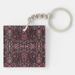 Trickster Red Black Abstract India Ink Art Key Ring
