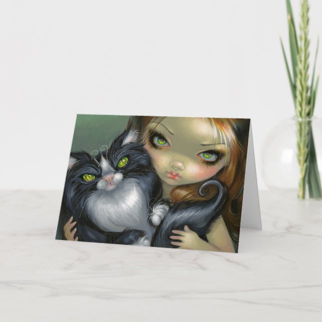 "Tricksy Tuxedo Cat" Greeting Card (Front)