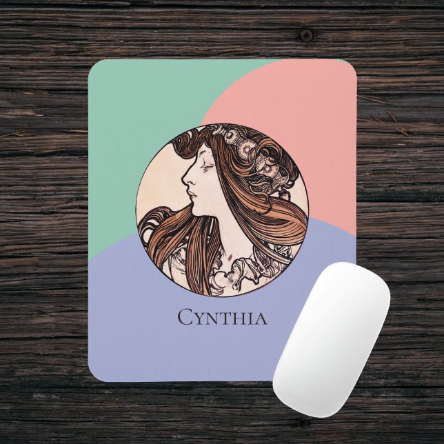 Tricolor Art Nouveau Alphonse Mucha Fouquet Name Mouse Pad (Creator Uploaded)