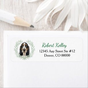 Tricolor Basset Hound Eucalyptus Leaf Wreath Return Address Label