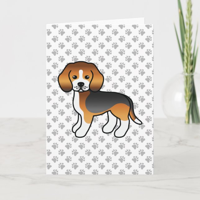 Tricolor Beagle Cute Cartoon Dog Card (Front)