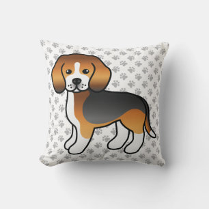 Tricolor Beagle Cute Cartoon Dog & Paws Cushion