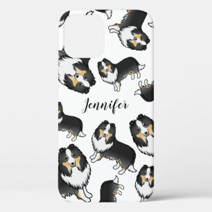Tricolor Cartoon Sheltie Dog Pattern & Name iPhone 12 Case