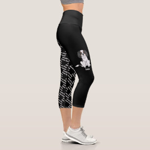Tricolor Cavalier Dog & Dog's Name And Breed Capri Leggings
