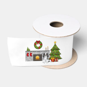 Tricolor Cavalier Dog In A Festive Christmas Room Satin Ribbon