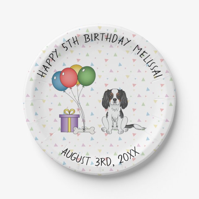 Tricolor Cavalier King Charles Spaniel - Birthday Paper Plate (Front)