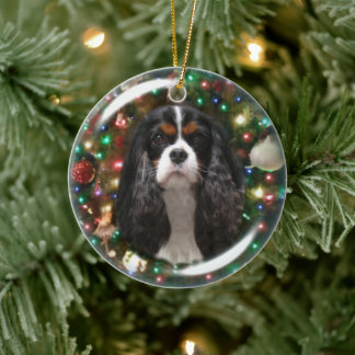 Tricolor Cavalier King Charles Spaniel Ceramic Ornament