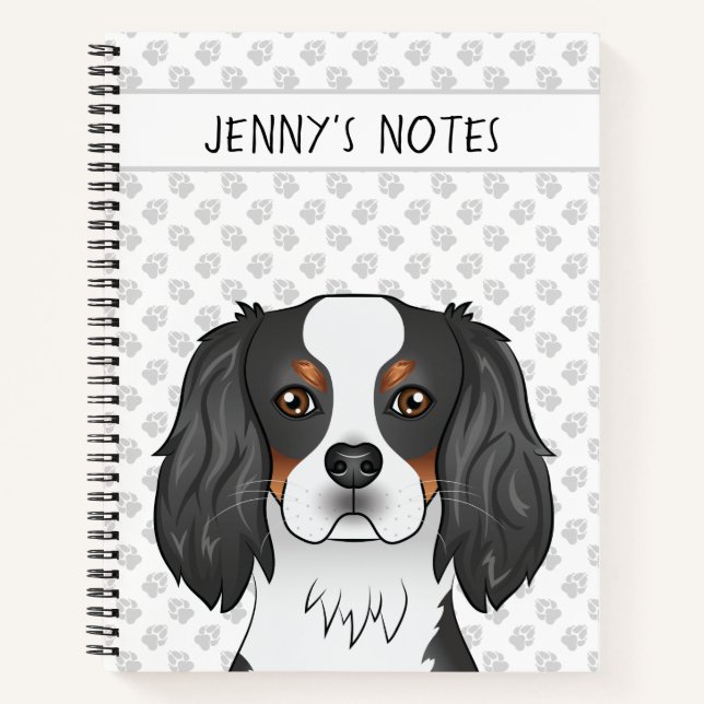 Tricolor Cavalier King Charles Spaniel Head & Text Notebook (Front)